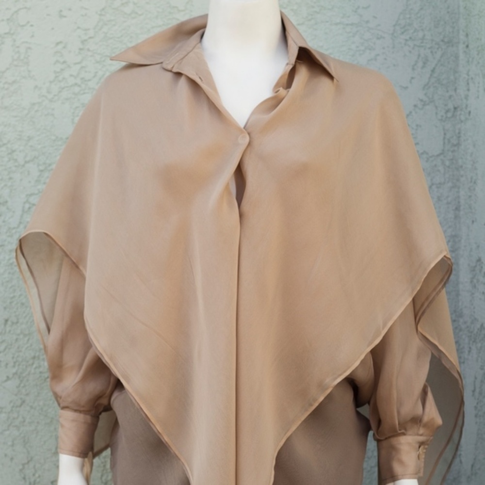 Taupe silk poncho cape blouse | NWOT
